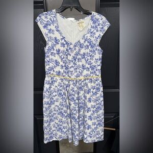 Matilda Jane Girls Dress Size 8 Blue Floral Bird Print Cap Sleeve